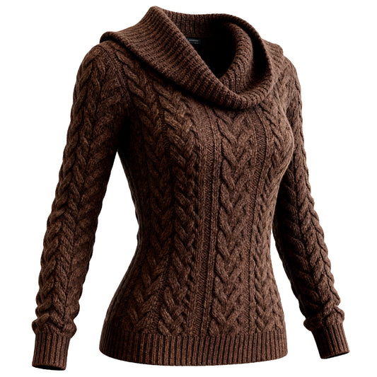 Brown Cable Knit Turtleneck Sweater