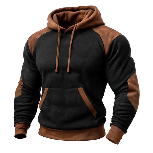 Fashion Navy and Brown Hooded Sweatshirt with Embroidered Logo