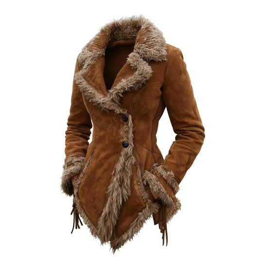Stylish Shearling-Trimmed Jacket for Winter Outdoors